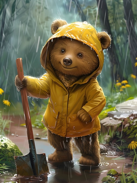 Adorable ilustración de oso en estilo de arte digital