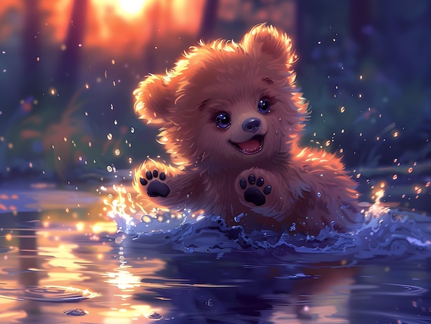 Adorable ilustración de oso en estilo de arte digital