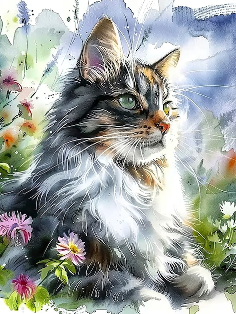 Foto gratuita adorable watercolor cat illustration