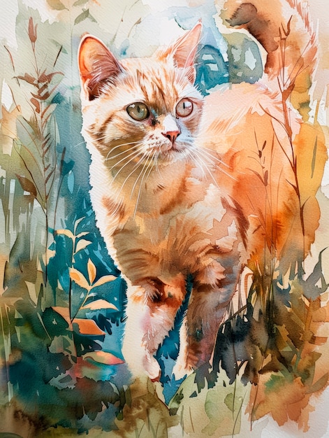 Foto gratuita adorable watercolor cat illustration