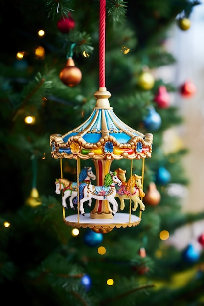 Foto gratuita adorno de carrusel de árbol de navidad