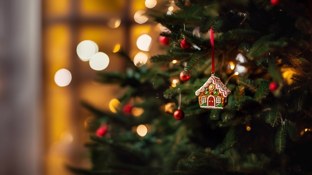 Foto gratuita adorno de la casa del árbol de navidad