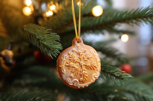 Foto gratuita adorno de pan de jengibre para árbol de navidad