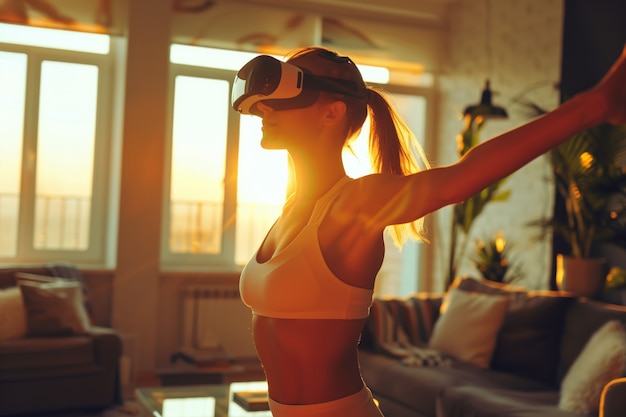 Foto gratuita adult doing fitness through virtual reality