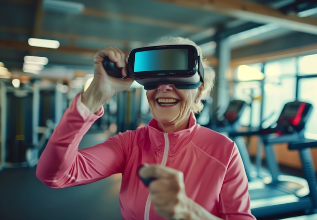 Foto gratuita adult doing fitness through virtual reality