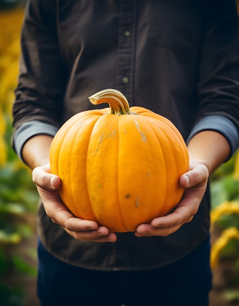 Adulto con una calabaza en la mano