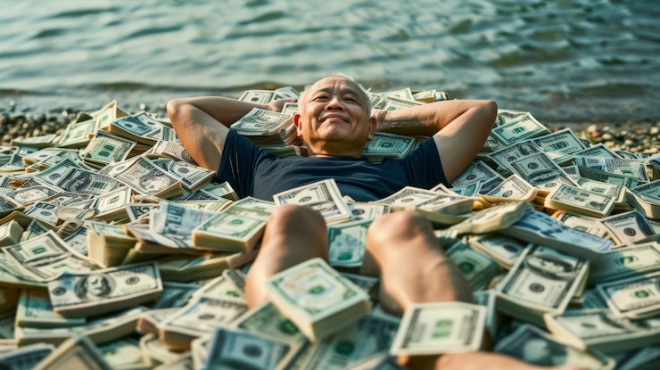 Foto gratuito adulto con un montón de dinero