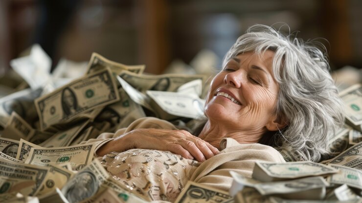 Foto gratuito adulto con un montón de dinero