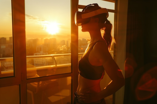 Foto gratuita adultos haciendo fitness a través de la realidad virtual