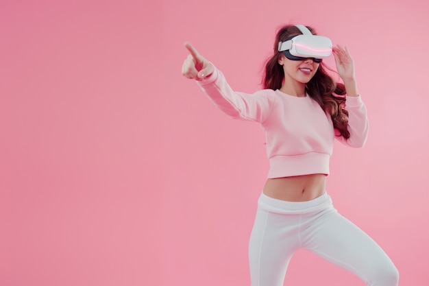 Foto gratuita adultos haciendo fitness a través de la realidad virtual