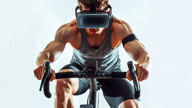 Adultos haciendo fitness a través de la realidad virtual