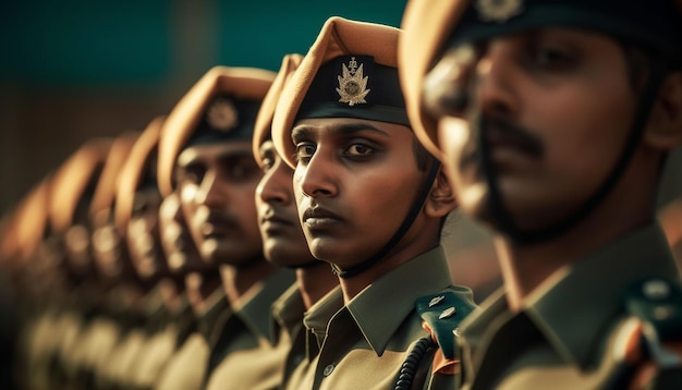 Foto gratuita adultos jóvenes confiados en uniforme que lucen serios generados por ia