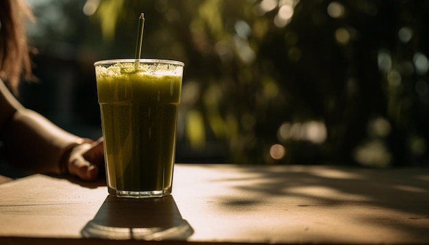 Adultos jóvenes disfrutando de un café y un postre al aire libre generados por IA