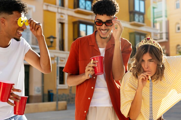 Foto gratuito adultos jóvenes con fiesta de barrio
