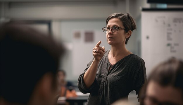 Foto gratuita los adultos jóvenes intercambian ideas sobre nuevas estrategias comerciales en interiores generadas por ia