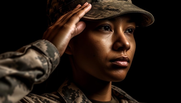 Foto gratuita adultos jóvenes con ropa de camuflaje que parecen confiados generados por ia