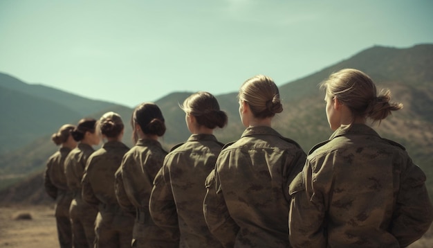 Foto gratuita adultos jóvenes en uniforme militar parados al aire libre generados por ia