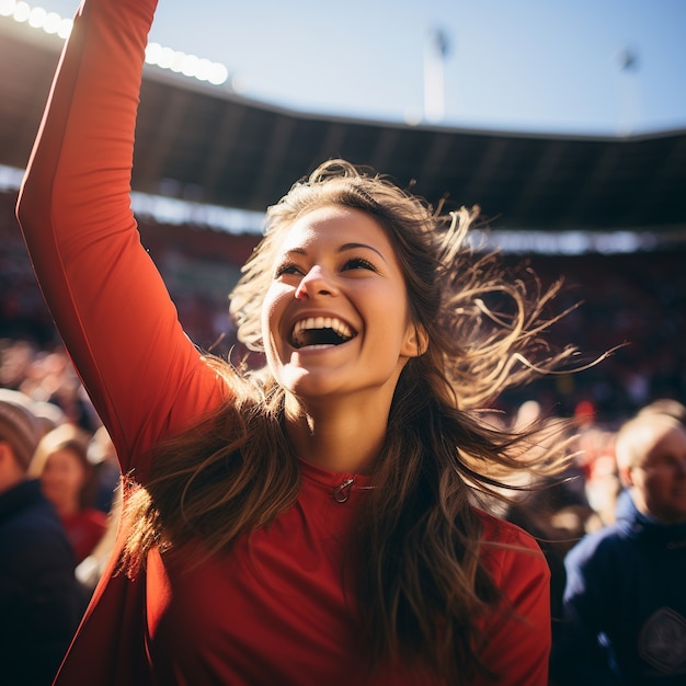 Foto gratuita aficionado al fútbol femenino celebrando la victoria