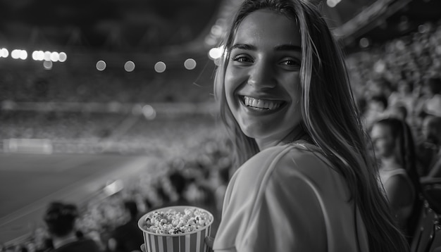 Foto gratuita los aficionados al fútbol animando al equipo monocromático