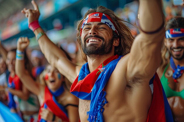 Foto gratuita los aficionados al fútbol animando a su equipo en el estadio