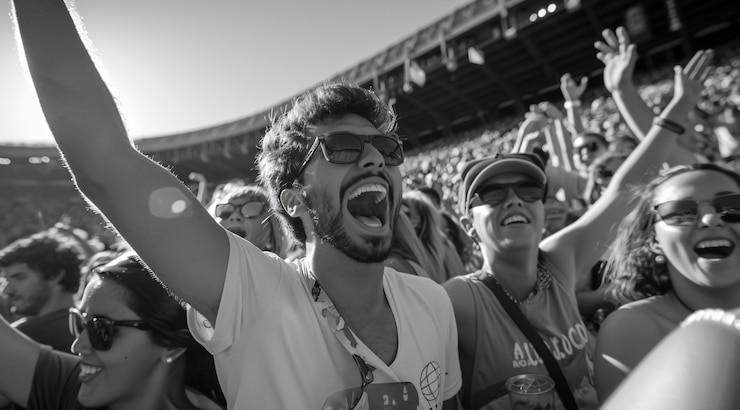 Foto gratuito los aficionados al fútbol monocromático aplaudiendo