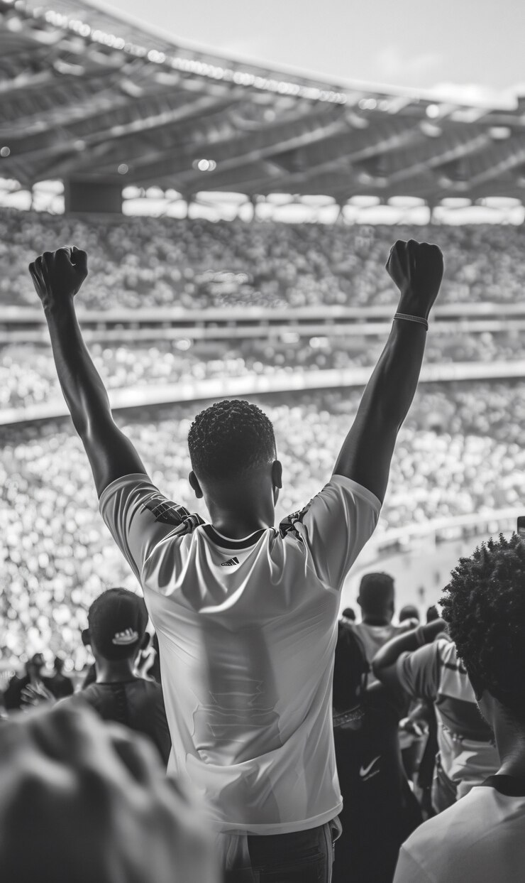 Foto gratuito los aficionados al fútbol monocromático aplaudiendo