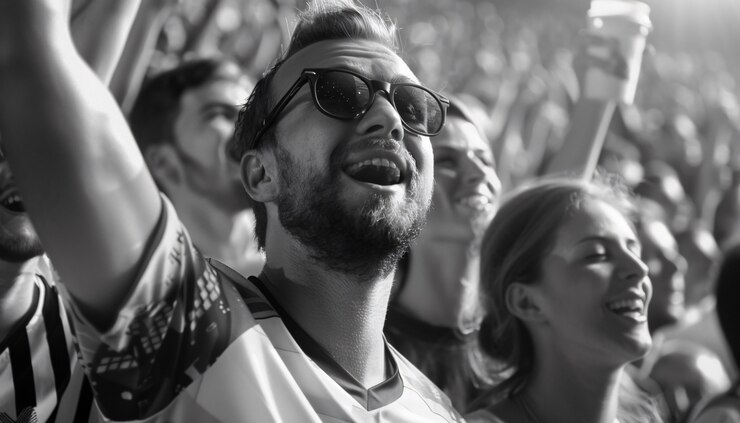 Foto gratuito los aficionados al fútbol monocromático aplaudiendo
