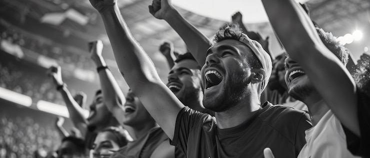 Foto gratuito los aficionados al fútbol monocromático aplaudiendo