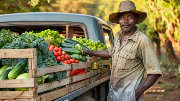 Foto gratuita african man harvesting vegetables