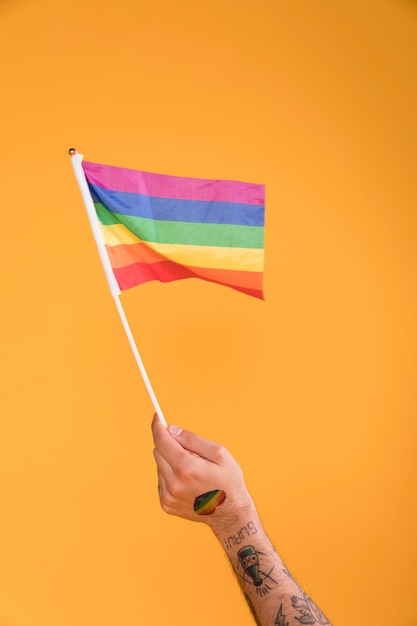 Foto gratuita agitando las manos con bandera lgbt