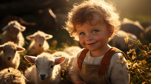 Foto gratuita agricultor que se ocupa de una granja de cabras