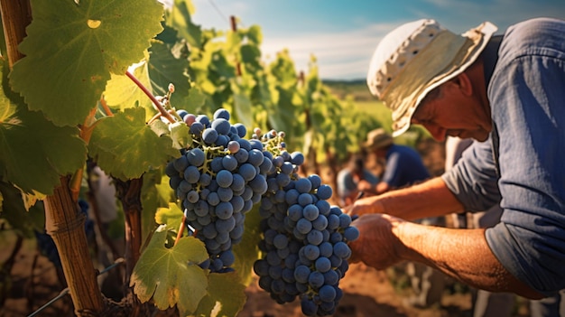 Agricultores recogiendo uvas para vino Temporada de cosecha