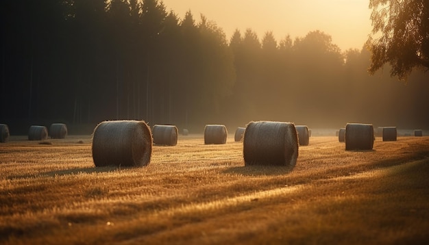 Foto gratuita agricultura belleza en la naturaleza granja prado puesta de sol enrollado heno generado por inteligencia artificial