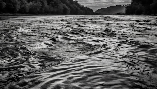 El agua ondulada fluye a través del tranquilo paisaje forestal generado por IA