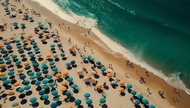 Aguas turquesas llenas de diversión en la playa bajo el sol generada por IA