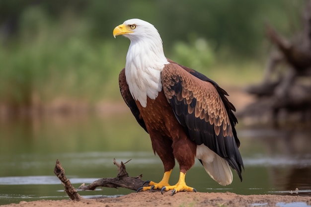 águila, posición, en, árbol