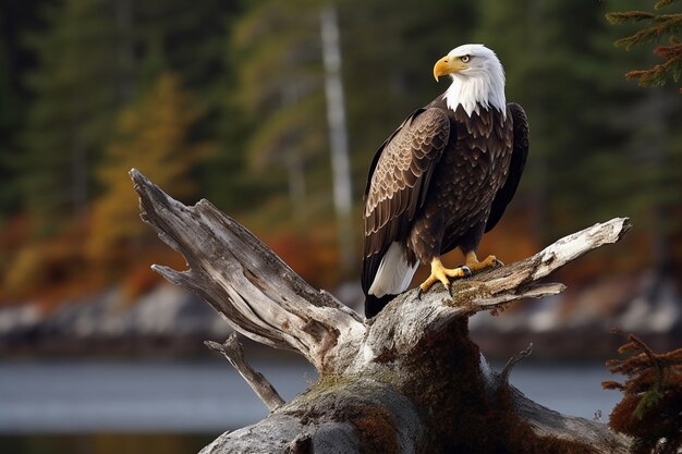 águila, posición, en, árbol