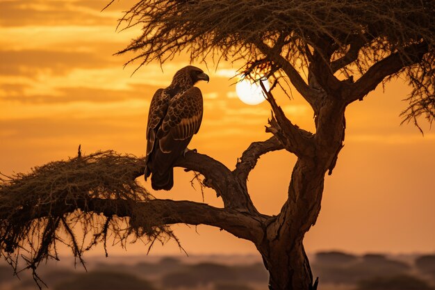 águila, posición, en, árbol