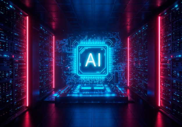 Ai en un centro de datos futurista