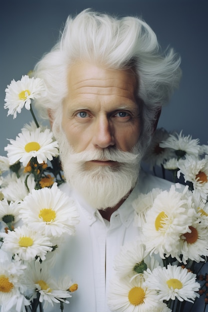 Foto gratuita ai generado del retrato de flor de hombre