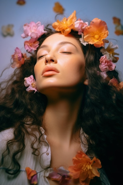 Foto gratuita ai generado de retrato de flor de mujer