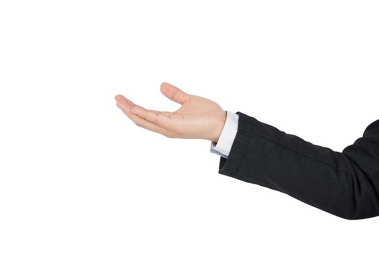 Foto gratuito aislado en blanco de la mano derecha dame en concepto de negocio y tecnología con selección de ruta de recorte