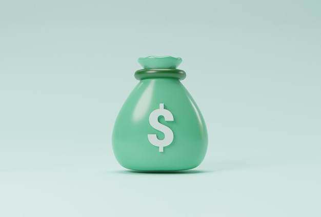 Foto gratuita aislamiento de la bolsa de dinero en dólares verdes para dividendos de ahorro financiero y concepto de depósito por ilustración de renderizado 3d