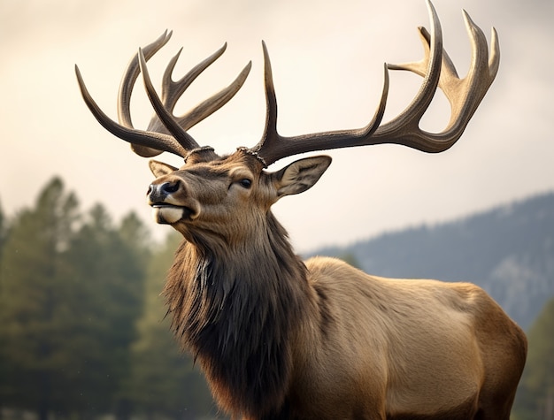 Foto gratuita alce salvaje en la naturaleza con paisaje salvaje