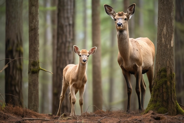 Foto gratuita alce salvaje en la naturaleza con ternero