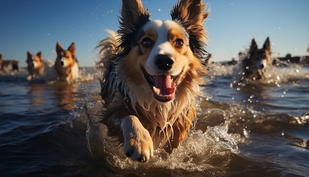 Foto gratuita un alegre cachorro chapotea en el agua disfrutando de la diversión veraniega generada por la inteligencia artificial