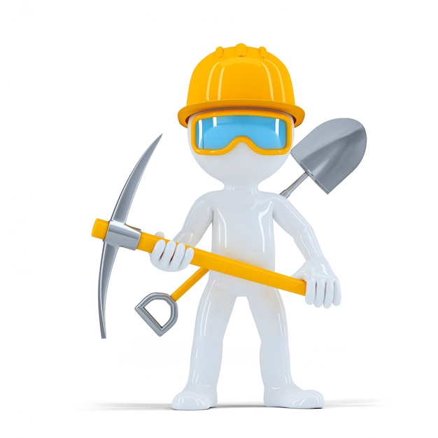 Alegre trabajador de la construcción / constructor posando con herramientas