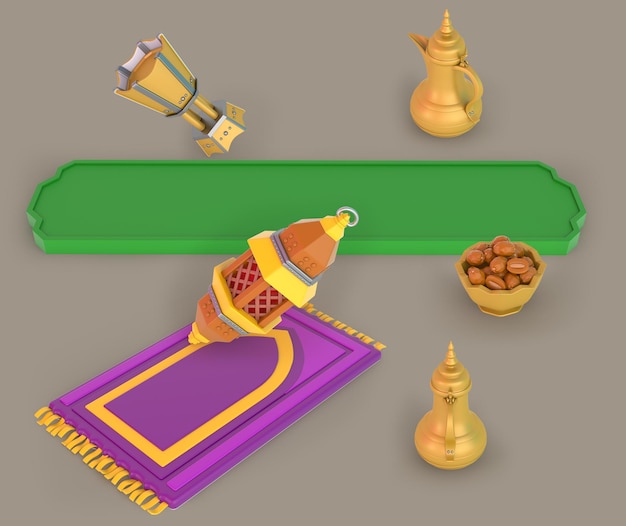 Foto gratuita alfombra de oración de ramadán y lado de perspectiva de linterna