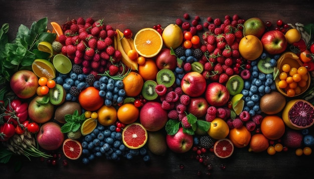 Foto gratuita alimentación saludable colección de frutas y verduras frescas generada por ia