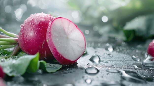 Alimentos crudos con gotas de agua en el estudio